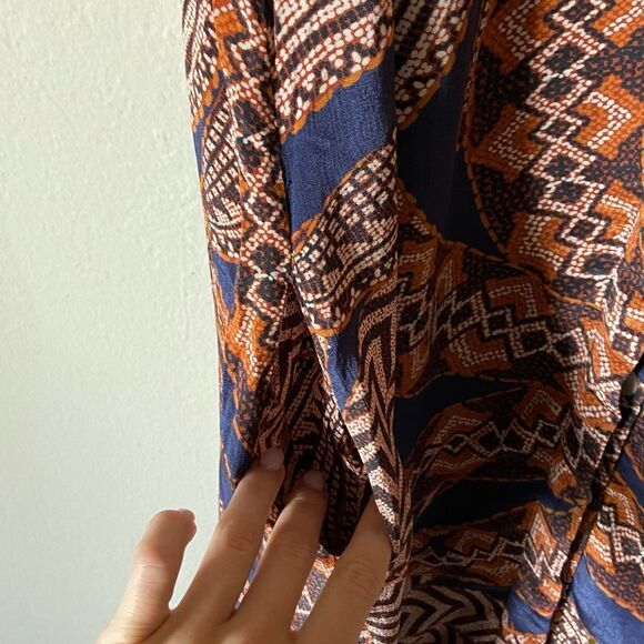 Farm Rio Yawanawa Vanahu Midi Blue Orange Shirt Dress Size S - Picture 13 of 13